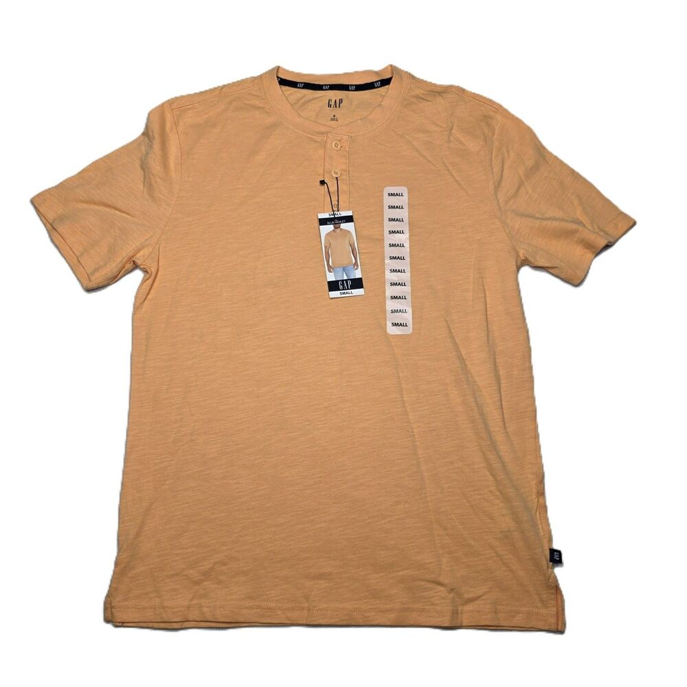 NEW GAP Men’s Slub Henley Shirt S Apricot Orange Short Sleeve 100% Cotton NWT
